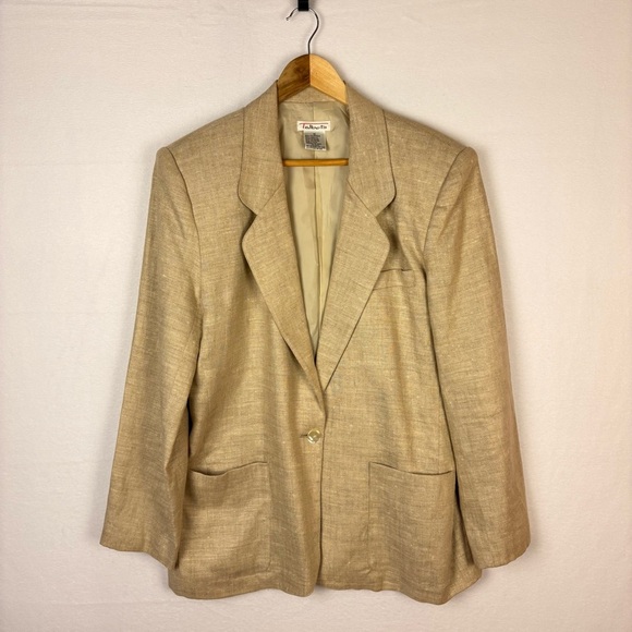 Talbots 100% Linen Beige Tan Classic Blazer - Picture 1 of 7